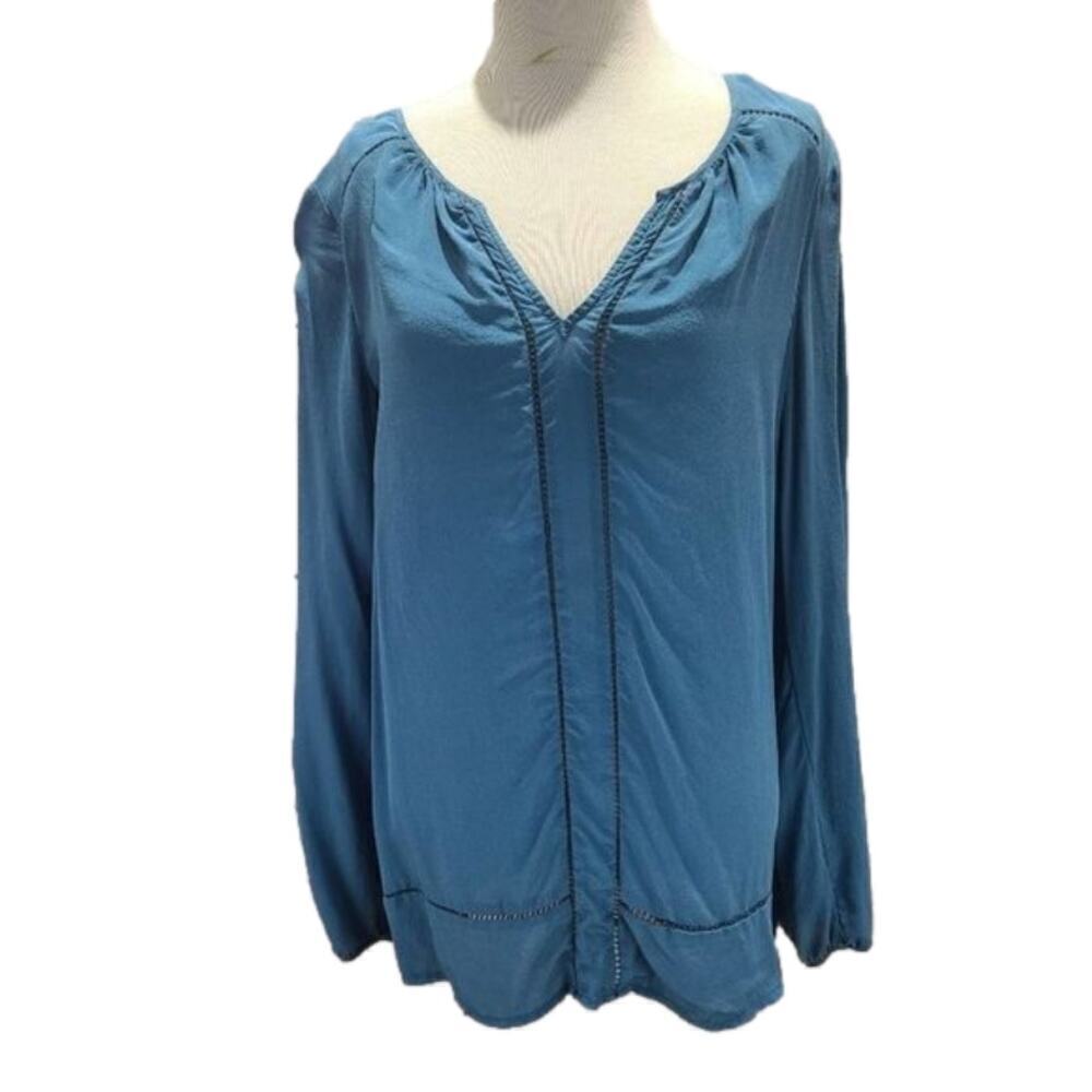 Lucky Brand Blue Long Sleeve Silk split collar